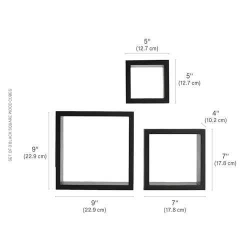 MELANNCO Floating Wall Square Cube Shelves for Bedroom, Living Room, Bathroom, Kitchen - Wood, Set of 3, Black (Pack of 4) - color: Black, size: Set of 3 (Pack of 4)