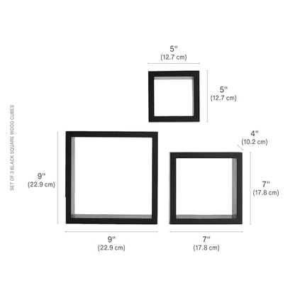 MELANNCO Floating Wall Square Cube Shelves for Bedroom, Living Room, Bathroom, Kitchen - Wood, Set of 3, Black (Pack of 4) - color: Black, size: Set of 3 (Pack of 4)