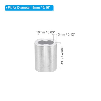 uxcell 5/16" 8mm Aluminum Crimping Loop Sleeve Double Ferrule for Wire Rope Cable Line End, Silver 10pcs - size: 5/16"