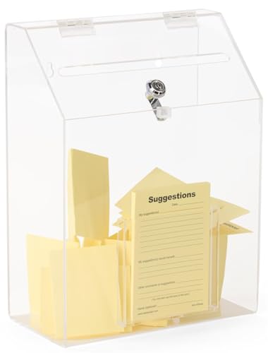 Displays2go Locking Clear Acrylic Suggestion Box with 1 Front Pocket (SMPP1PKCLE)