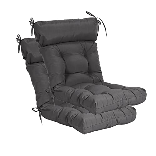 QILLOWAY Outdoor Rocking Chair Cushions Set of 2, 100% Polyester Waterproof Patio Rocking Chair Cushion, High Back Weatherproof Chair Pad for Adirondack & Outdoor Furniture, All Dark Grey - color: Dark Grey