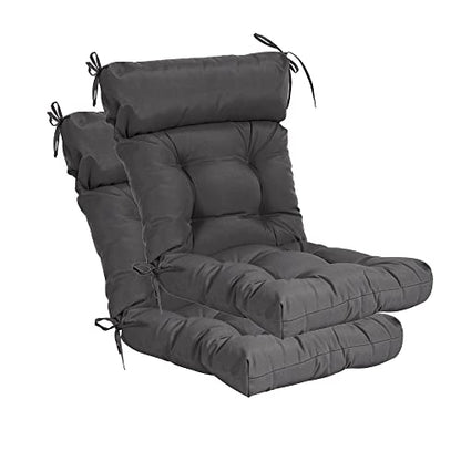 QILLOWAY Outdoor Rocking Chair Cushions Set of 2, 100% Polyester Waterproof Patio Rocking Chair Cushion, High Back Weatherproof Chair Pad for Adirondack & Outdoor Furniture, All Dark Grey - color: Dark Grey