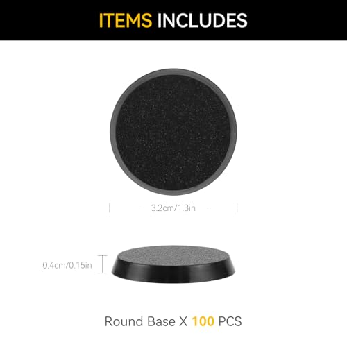 100PCS 32mm/1.26inch Textured Plastic Black Round Miniature Bases, Model Base for Gaming Miniatures or Wargames Table Top Games - color: 32mm-100pcs-black
