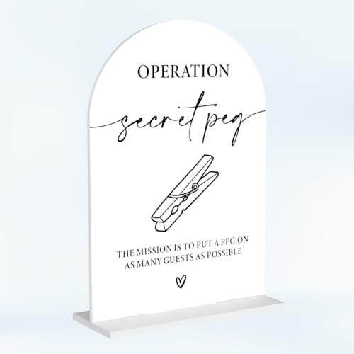 Wedding Peg Game Sign Operation Secret Peg Party Game Acrylic Arch Wedding Bridal Shower Baby Shower Welcome Table Signs for Ceremony and Reception 7 x 5 Inches Decor1324 - color: Peg