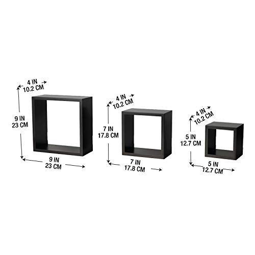 MELANNCO Floating Wall Square Cube Shelves for Bedroom, Living Room, Bathroom, Kitchen - Wood, Set of 3, Black (Pack of 4) - color: Black, size: Set of 3 (Pack of 4)