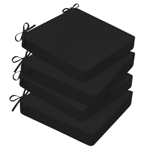 Basic Beyond Outdoor Chair Cushions for Patio Furniture, Waterproof Outdoor Seat Cushions Set of 4 19 x 19, Patio Chair Cushions Set of 4 with Ties and Handle, Black - color: Black, size: 19x19x3