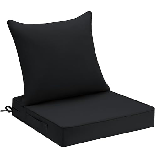 UNIKOME 24"x24"x4" Outdoor Chair Cushions Set - Waterproof Patio Cushions for Outdoor Furniture with Removable Cover, Ties & Handle, Deep Seat Patio Cushions for Sofa Couch - Black - color: Black, size: 24 x 24 x 4 Inch