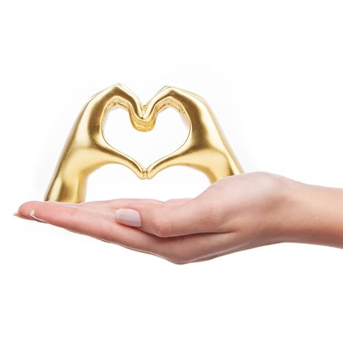 Small Heart Hands Sculpture Decor for Living Room Bedroom Bookshelf Coffe Table and Office Display, Love Finger Statue Modern Aesthetic Home Decor, Unique Gift for Wedding Christmas Birthday (Gold) - color: Gold
