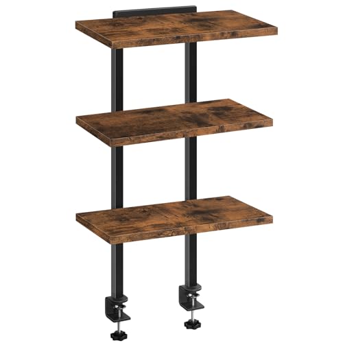MAHANCRIS Clamp On Desk Organizer, 3-Tier Desktop Bookshelf, Adjustable Desk Storage Shelf, Metal Frame, for Office, Study and Game Room, Rustic Brown DSHR3601 - color: Rustic Brown, size: 3-Tier