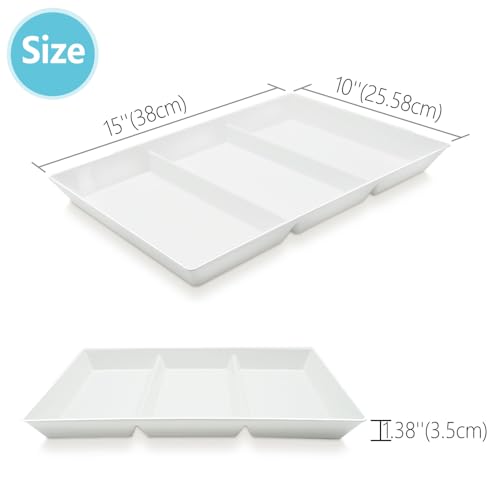 Divided Serving Tray Platter, 4 Pack 15" x 10" Fruit Veggie Food Tray for Party, Plastic Serving Trays for Appetizer, Snack, Dessert, Cookie, Brunch Decorations Platters, White Trays BPA-Free - color: 3 Divided (Large), size: 15" x 10" (4 Pack)
