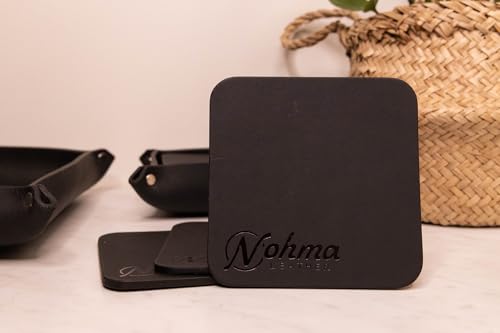 Valet Tray – Full-Grain Leather Catchall Organizer for Keys, Phone & Wallet – Rustic Nightstand & Desk Tray with Raised Sides – Handmade in USA (Black, Small Square/Coaster Set) - color: Black, size: Small Square/Coaster Set