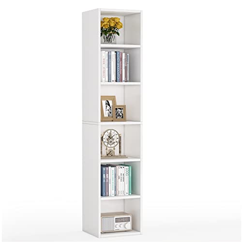 Tribesigns 70.9 Inch Tall Narrow Bookcase, Modern White Corner Bookcase with Storage, 6 Tier Cube Display Shelves for Home Office - color: White