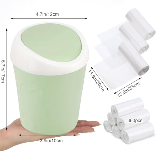 Zhehao 8 Pcs Plastic Mini Wastebasket Trash Can with Swing Lid 360 Trash Bags Desktop Small Garbage Bin Countertop Vanity Tabletop Waste Paper Basket for Home Office(Green) - color: Green