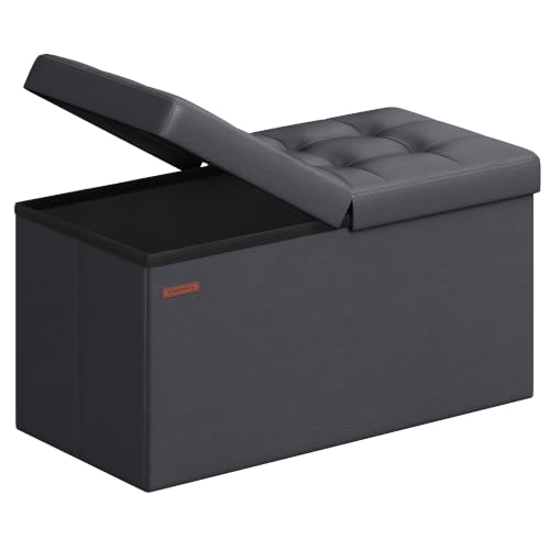 SONGMICS MAZIE Collection - 30 Inches Storage Ottoman Bench with Flipping Lid, Storage Chest Footstool, Load 660 lb, for Entryway, Living Room, Bedroom, Synthetic Leather, Dark Gray ULSF045G01 - color: Dark Gray, size: 15"D x 30"W x 15"H