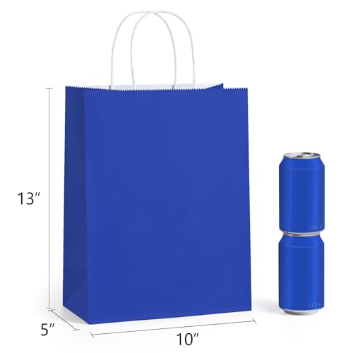 BagDream Royal Blue Gift Bags 10x5x13 Inch 100Pcs Large Kraft Paper Bags Bulk for Shopping, Wedding, Party Favors, Business, Retail, Grocery Paper Sacks with Handles - color: Royal Blue