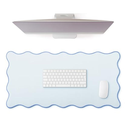 Hahafelt Scalloped Desk Mat Large Desk Pad Cute Coquette Table Mat Back to School Preppy Table Make up Pad Nonslip Graduation Gift with Stitching Waterproof Gaming(Blue,23.6 x 13.8 Inches) - color: Blue, size: 23.6 x 13.8 Inches