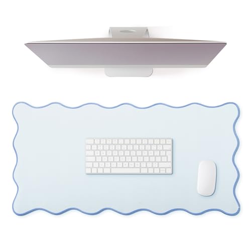 Hahafelt Scalloped Desk Mat Large Desk Pad Cute Coquette Table Mat Back to School Preppy Table Make up Pad Nonslip Graduation Gift with Stitching Waterproof Gaming(Blue,23.6 x 13.8 Inches) - color: Blue, size: 23.6 x 13.8 Inches