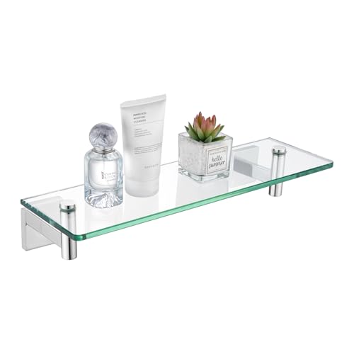 KOKOSIRI Bathroom Shelves Wall Mounted Floating Glass Shelf Polished Stainless Steel 12-Inch Small Hanging Rack for Storage/Room Decor B1105CH-L12 - color: Polished Chrome, size: 12-Inch