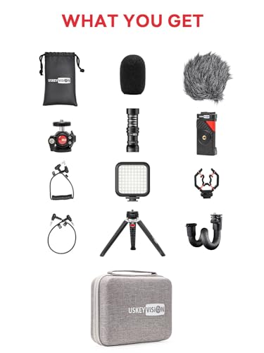 USKEYVISION Smartphone Video Vlogging Kit Metal Microphone Light Tiktok YouTube Podcast Equipment for iPhone 16/15/14 Mini/Pro/Max, Android Smartphone (V-Master)