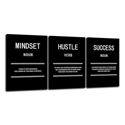 Mindset Hustle Success Inspirational Canvas Wall Art Office 3 Panel Print Motivational Poster Painting Modern Inspiring Artwork for Home Living Room BedRoom Gym Decor Ready to Hang [36''Wx 16''H] - color: Inspirational-9, size: 16.00" x 36.00"