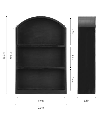 9"x13.5" Small Arched Trinket Display Shelf Shadow Box, Black | Fully Assembled, Wooden Shelf for Wall or Desk, Display Collectibles, Knick Knacks, Mini Figurines, Perfumes & Crystals - color: Black