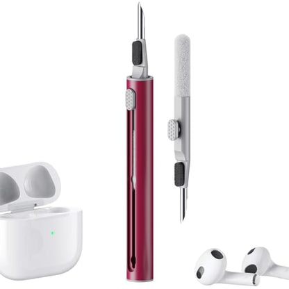 Hyashee Cleaner Kit for Airpods Pro 1 2 3 Multi-Function Cleaning Pen with Soft Brush Flocking Sponge for Bluetooth Earphones Case Cleaning Tools (Red) - color: Red