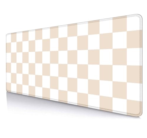 Beige Sand Checkered Desk Pad, Cute Aesthetic Retro Extra Large Mouse Pad for Kids Girls, Computer Mousepad Laptop Desk Mat, Writing Mat for Work Home, 31.5 X 11.8 in - color: Beige Sand Checkered