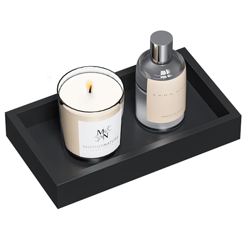 ZHWS Small Bathroom Vanity Tray for Countertop Makeup Perfume Decor Candle Jewelry, Small Kitchen Tray for Soap Dispenser Spice Sponge Holder Black Toilet Tray 7.9”L x 4.4”W x 1.14”H - color: Black, size: 7.9" x 4.4" x 1.1"