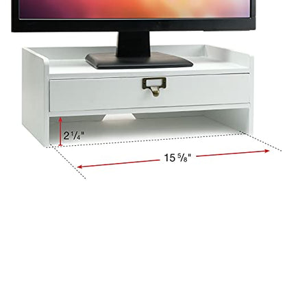 EXCELLO GLOBAL PRODUCTS Wooden Monitor Stand: Includes Drawer for Desktop Organization of Notebooks, Pens, Pencils & Office Supplies (White) - color: White