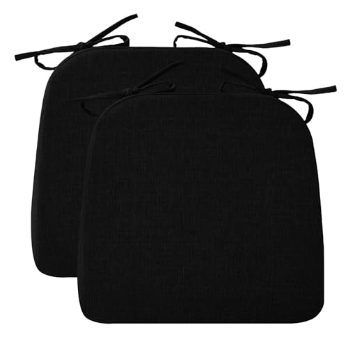 RUQMUISChair Cushions for Dining Chairs, 2" Thick Seat Cushions for Kitchen Chairs, D-Shaped Chair Pads with Washable Cover, Ties and Non Slip Backing, 17'' x 16'', Set of 2, Black - color: Black, size: 2 Count(Pack of 1)
