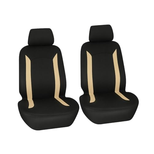 Bittwee Car Front Seat Cover Only, Breathable Sporty Vehicle Front Seat Protector with Separate Headrest Cover, Scratchproof Auto Chair Protection Accessories, Universal for Vehicles (Beige/Black) - color: Beige/Black