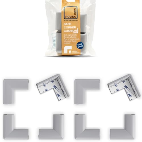Roving Cove Slimfit Corner Protector for Baby Proofing (8 Small Corners), Soft Rubber Foam Furniture Safety Bumper Guards, 3M Adhesive Pre-Taped, Stone Grey - color: Stone Grey, size: Small 8 Count (Pack of 1)