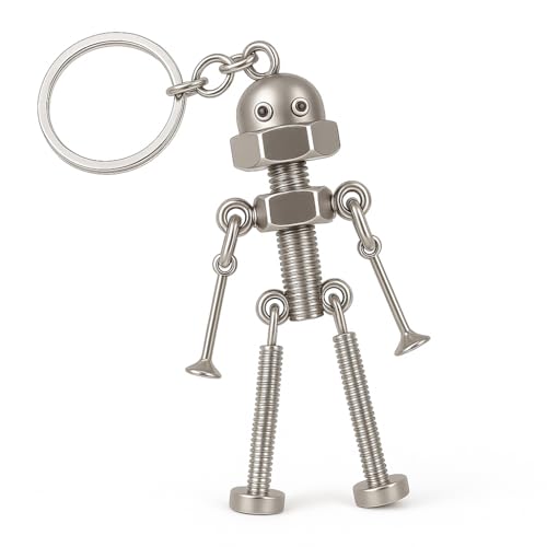 Robot Keychain – Miniature Screw Robot Figurine Key Ring for Men & Women, Unique Industrial Style Key Holder, Cool Bag Charm Accessory