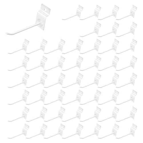 50Pcs 4 Inches White Slatwall Panel Hooks Bulk Set, Metal Slat Wall Hanging Display Hanger Hooks, Pegboard Organizer for Gridwall Garage Shop Retail - color: White, size: 4 inches