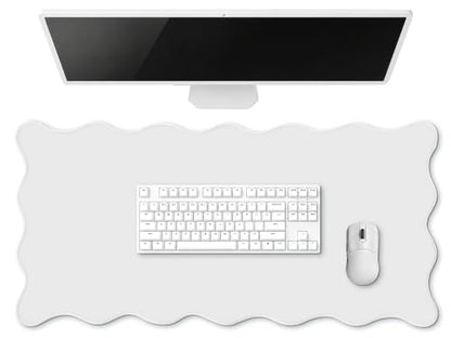 Hahafelt Scalloped Desk Mat Large Desk Pad Cute Coquette Table Mat Back to School Preppy Table Make up Pad Nonslip Graduation Gift with Stitching Waterproof Gaming(White,23.6 x 13.8 Inches) - color: White, size: 23.6 x 13.8 Inches