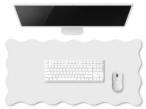 Hahafelt Scalloped Desk Mat Large Desk Pad Cute Coquette Table Mat Back to School Preppy Table Make up Pad Nonslip Graduation Gift with Stitching Waterproof Gaming(White,23.6 x 13.8 Inches) - color: White, size: 23.6 x 13.8 Inches