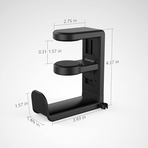 EURPMASK Rotating Headphone Stand - PC Gaming Headset Holder, Adjustable Clamp-on Under Desk Hanger With 360 Degree Swivel & Cable Clip Organizer - Black - color: Black