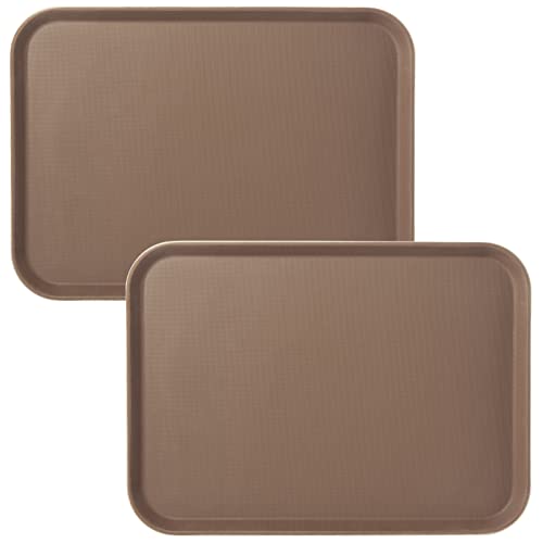 CURTA 2-Pack Restaurant Grade Non-Slip Tray, NSF, 22 Inch x 16 Inch, Plastic Rubber Lined Rectangular Serving Tray, Brown - color: Brown-rectangular, size: 16 Inch x 22 Inch