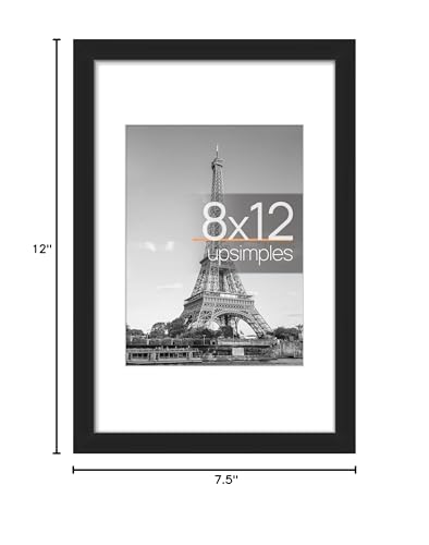 upsimples 8x12 Picture Frame, Display Pictures 6x8 with Mat or 8x12 Without, Wall Hanging Photo Frames, Black, 1 Pack - color: Black, size: 8x12