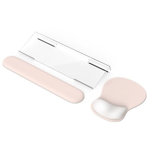 iCasso Keyboard Wrist Rest,Beige Ergonomic Mouse Pad with Wrist Support,Acrylic Clear Keyboard Stand for Desktop,Non-Slip Mousepad Set for Office Home Gaming - color: Beige