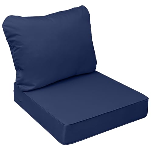 AAAAAcessories Outdoor Seat Cushions for Chairs, Fade-Resistant, Waterproof Patio Furniture Replacement Cushions, 25.5" x 25.5" x 5" + 25.5" x 19", Navy Blue - color: Navy Blue, size: 25.5"x25.5"x5" / 25.5"x19"