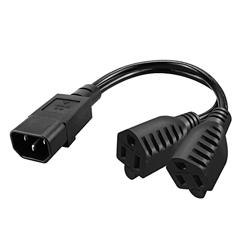 IEC 320 C14 to Dual 5-15R Power Splitter Cord, C14 to 2 * 5-15R,1FT/0.32M, 10A 250V, C14 Male to 2 NEMA 5-15R Female Y Adapter Cable for Server, PDU, UPS, Desktop, and Office Devices - color: C14 to 2* 5-15R