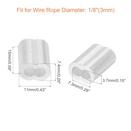 uxcell 100Pcs Aluminum Crimping Loop Sleeve for 1/8" Diameter Wire Rope, Double Ferrule Aluminum Wire Rope Sleeve for Cable Line End - size: 1/8 Inch