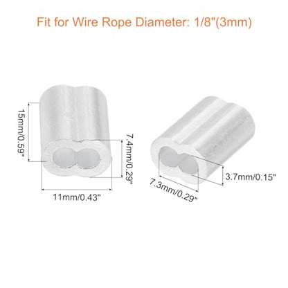uxcell 100Pcs Aluminum Crimping Loop Sleeve for 1/8" Diameter Wire Rope, Double Ferrule Aluminum Wire Rope Sleeve for Cable Line End - size: 1/8 Inch