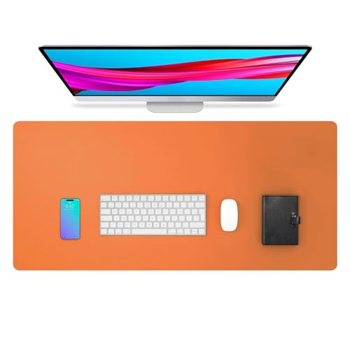 Non-Slip Leather Desk Mat, 31.5" x 11.8" Waterproof Laptop Computer Desk Keyboard Pad, Large Mouse Pad for Office,Work, Home, Decor (Orange) - color: Orange