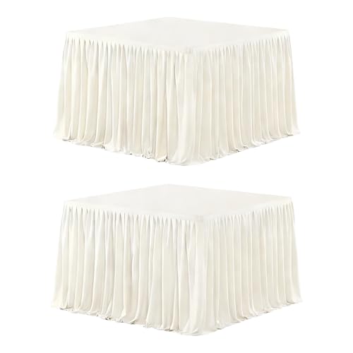Wish Care 2 Pack Cream Square Table Clothes for 2.8 Foot Tables, Polyester Fitted Tablecloths 2.8ft Stretch Table Cover for Wedding, Birthday, Parties, Trade Show, Craft Show - color: Cream, size: 34" x 34" (2.8 Ft - 2 Pcs)