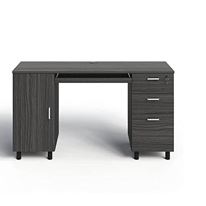 Modern Design Venice Computer Desk with Lockable Drawers, 53 Inch Home Office Desk with Storage Cabinet, Keyboard Tray & Cable Management, Modern Study Writing Desk for Small Spaces, Black and Grey - color: Black Grey