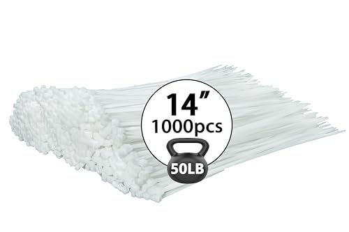 White Zip Ties 14 inch (1000 Pack), Clear, 50 lb, UV Resistant Cable Ties for Outdoor Use, LOCKLOCK - size: 14" (1000 Pack)