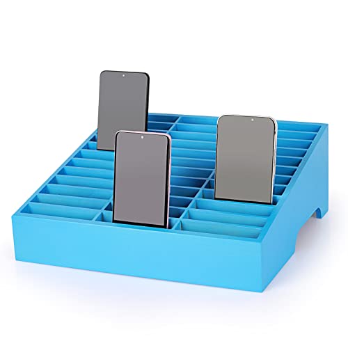 36-Grid Wooden Cell Phone Holder Desktop Organizer Storage Box for Classroom Office (Blue 36-Grid) - size: Blue 36-Grid