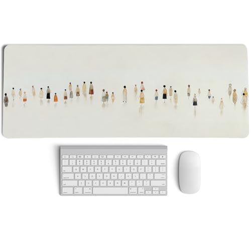 Beige Summer Beach Mouse Pad,XL Large Art Minimalist Abstract People Desk Mat,Aesthetic Calming Beach Crowd Desk Mat for Home Office Dorm Desktop Decor,31.5x11.8 Inch - color: Abstract Beige XL
